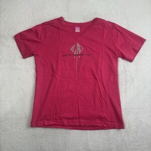 Y2K Stingray Corvette Bedazzled Pink V-Neck Short Sleeve Top Women's Large